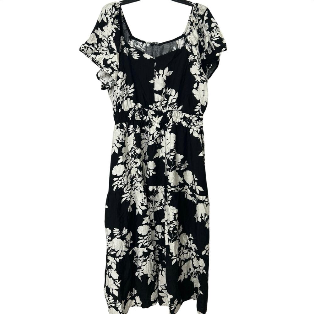 Bloomchic Cottagecore Floral Tiered Midi Dress Black White Pockets Plus NWT 2X - Picture 2 of 13